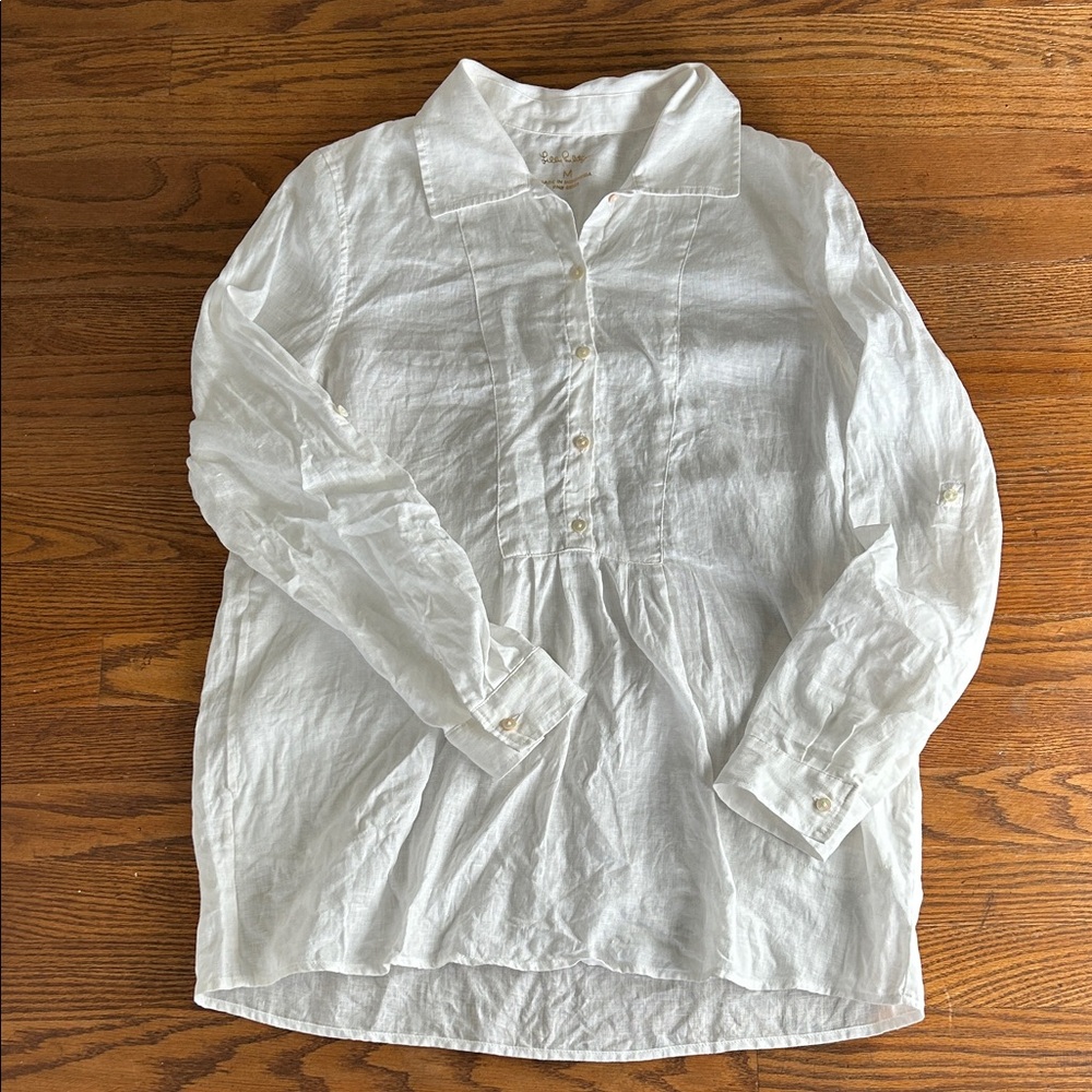 Lilly Pulitzer Tunic Popover Women’s Size M White Linen Beachy Relaxed Tunic